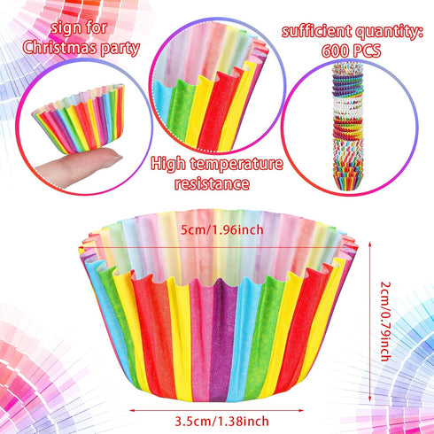 600 count Cupcake Baking Cups Muffin Cupcake Liners Candy Cup Mini Colorful Cupcake Wrappers Rainbow Combo Disposable Baking Cups Set for Birthday...
