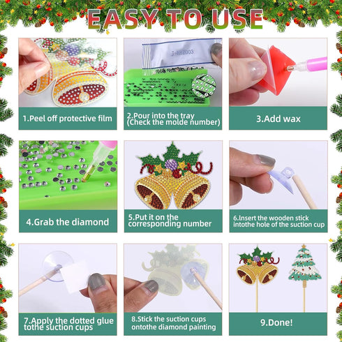 JHGCVX 8 Pcs Christmas Diamond Art, Diamond Painting Kits for Garden Decor, Christmas Stakes Diamond Art Kits for Indoor Outdoor Garden Yard Decor...