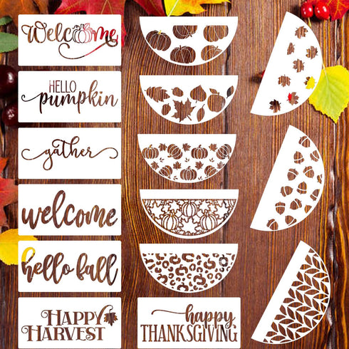 Fall Stencils Thanksgiving Stencil for Painting Autumn Hello Pumpkin Happy Harvest Templates for Painting on Wood Wall Fabric...