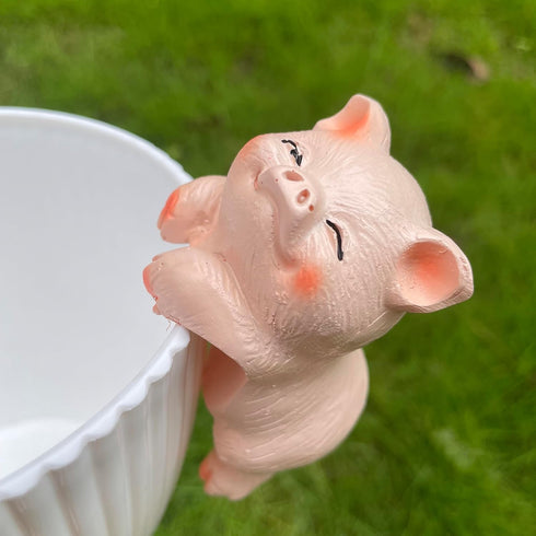Set of 3 Garden Pig Statues Terrarium Flower Pot Hanger and Vase Hugger Miniature Pig Figurines Fairy Garden Ornaments Cute Animal Planter Hanging...