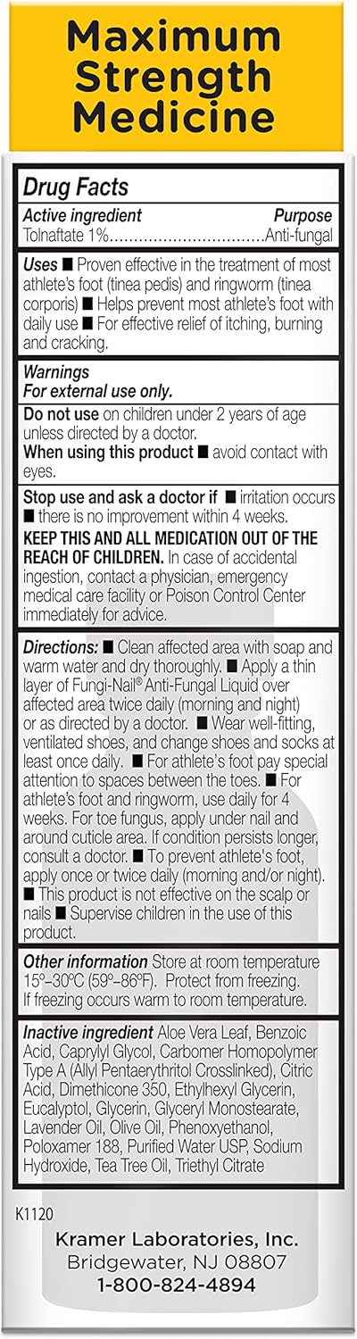 Fungi-Nail Anti-Fungal Liquid Solution, Kills Fungus That Can Lead to Nail & Athlete’s Foot with Tolnaftate & Clinically Proven to Cure and Preven...