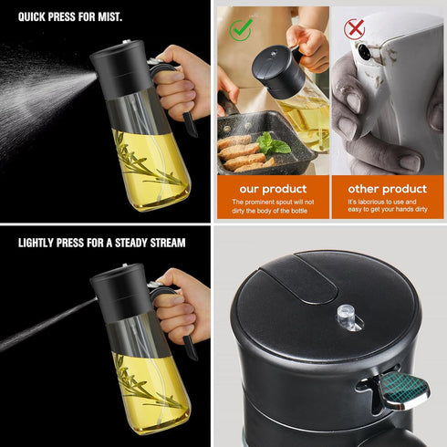 Glass Olive Oil Dispenser Bottle & Oil Sprayer Bottle 2 In 1 for Kitchen Cooking, Auto Flip Cap, 18oz Black...
