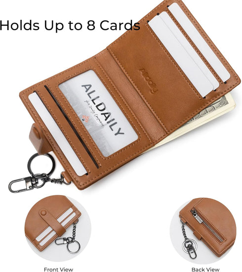 Alldaily Slim Keychain Wallet for Women, RFID Blocking Small Bifold Travel Credit Card Holder (Brown)...