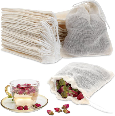30Pcs Cotton Empty Tea Bags Muslin Bags Natural Unbleached Sachet Bags Spice Bags for Cooking Bone Broth Brew Gravy Filters(4 x 3 Inches)...