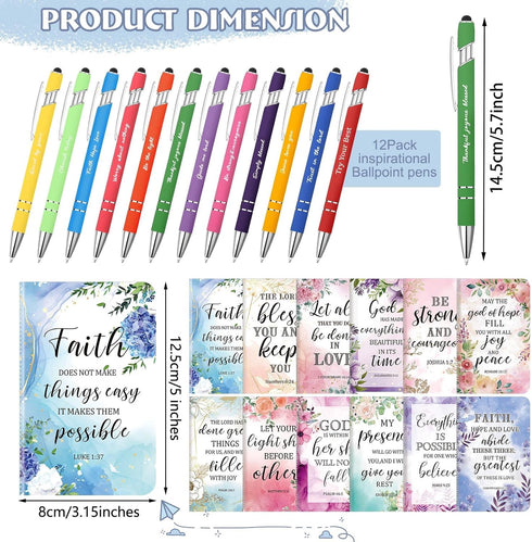 PerKoop 24 Pcs Bible Gifts Set Bulk Christian Notebooks Pens Bible Verse Notepads Ballpoint Pen Floral Motivational Scripture Small Journal Inspir...