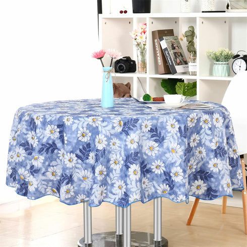 uxcell Seamless Waterproof Vinyl Round Tablecloth 60" Dia for Wedding/Restaurant/Parties Tablecloth Decoration Blue Flower Pattern Floral Printed...