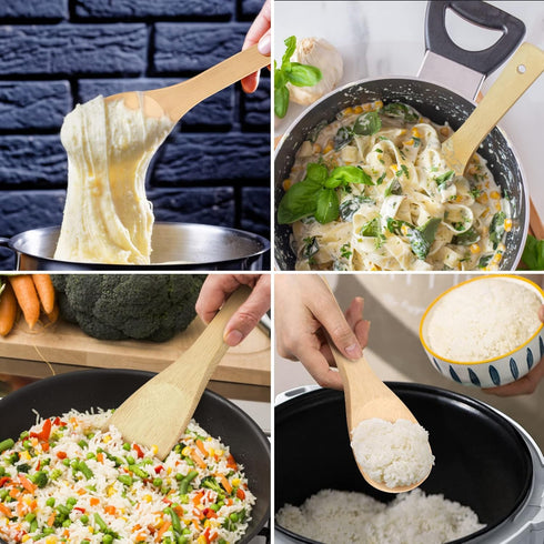 Bamboo Rice paddle 2pcs Wooden Spoons for Serving Utensil, Wood rice scooper spoon Kitchen Utensil Set....