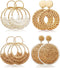 4 Pairs Handmade Raffia Rattan Bohemian Round Drop Dangle Earrings for Women, Boho Statement Cute Fun Hoop Earrings Set...