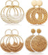 4 Pairs Handmade Raffia Rattan Bohemian Round Drop Dangle Earrings for Women, Boho Statement Cute Fun Hoop Earrings Set...