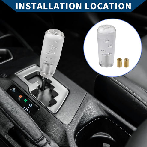 Shift Knob W/ 2 Adapter/Front Gear Shifter Knob for Automatic Manual Vehicles/Faux Crystal Acrylic 10cm / 1 Set Clear...