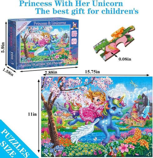 Puzzles for Kids Ages 4-8 Kids Puzzles Ages 6-8 Princess with Her Unicorn 100 Pieces Puzzle Toddler Children Learning Educational Game for Girl an...