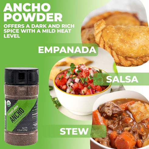 FreshJax Organic Ancho Chili Pepper Powder (4.9 oz Large Bottle) Non GMO, Gluten Free, Keto, Paleo, No Preservatives Dried Ancho Chili Peppers | H...