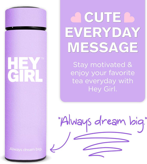 Hey Girl Tea Infuser Bottle 450ml - Insulated Stainless Steel Water Bottle - Tea Tumbler with Tea Diffuser - Portable Travel Mug for Loose Leaf Te...