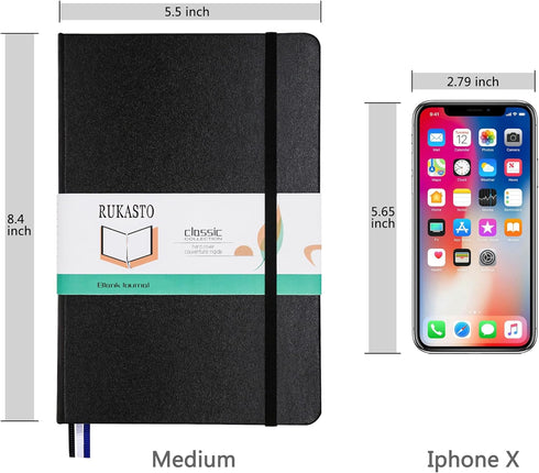 Hardcover Notebook Blank Journal Sketchbook for Drawing, Medium 5.5 by 8.4 Inch, 100 GSM Thick Paper (Black, Plain)...