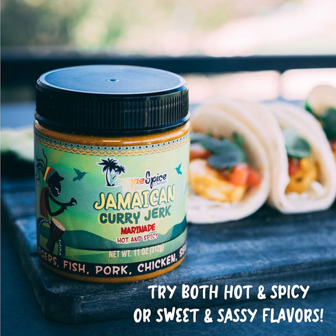 REGGAE SPICE Jamaican Curry Jerk Seasoning Authentic Wet Rub Marinade Sauce - Perfect for Beef, Pork, Chicken, Seafood, and Vegetables - 11 OZ, Sw...