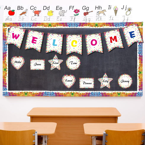 30 Pcs 29.5 ft Welcome Banner Confetti Bulletin Board Borders Classroom Confetti Border Trim with Welcome Sign Classroom Confetti Pennant for Offi...