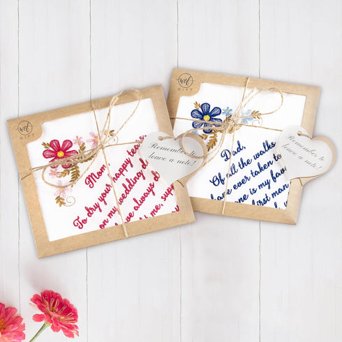 W&F GIFT Embroidered Wedding Handkerchief - Mom, Dad, New Mom, New Dad & Grandma...