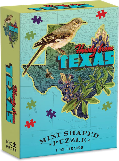 Galison Wendy Gold Texas Shaped Mini Puzzle, 100 Pieces, 8” x 9.75” – Die-Cut Jigsaw Puzzle Featuring Art by Bestselling Artist Wendy Gold – Makes...