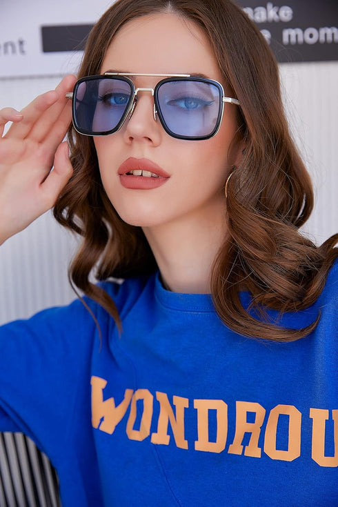 FEISEDY Retro 70s Pilot Sunglasses Tony Sunglasses Trendy Women Square Sun Glasses B2510...