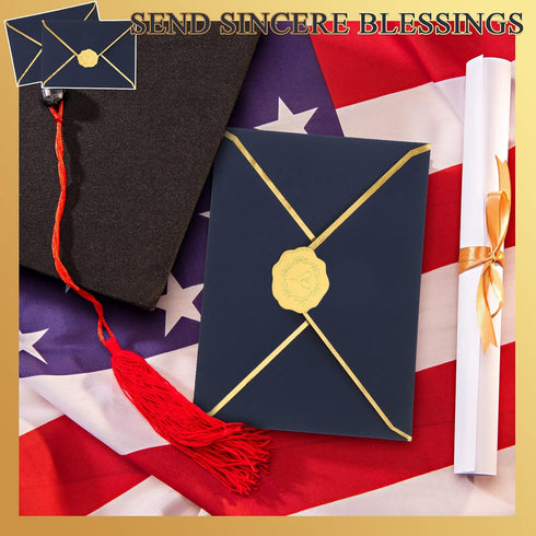 50 Pcs A7 Envelopes 5 x 7 Card Envelopes and 50 Pcs Gold Embossed Wax Seal Envelopes Self Adhesive V Flap Envelopes with Gold Border for Graduatio...