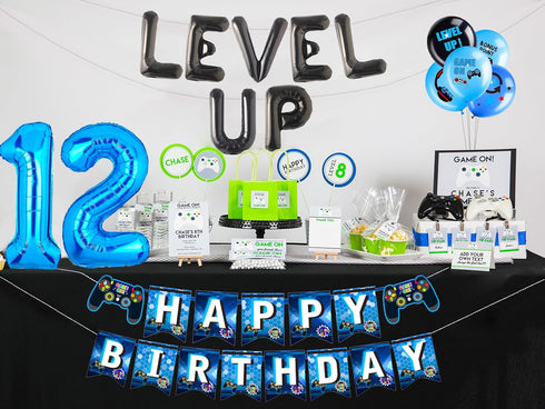 28 PCS Level UP Birthday Decoration Video Game 12 Birthday Decorations Gamer Party Supplies Twelve years old Birthday Party Decorations...
