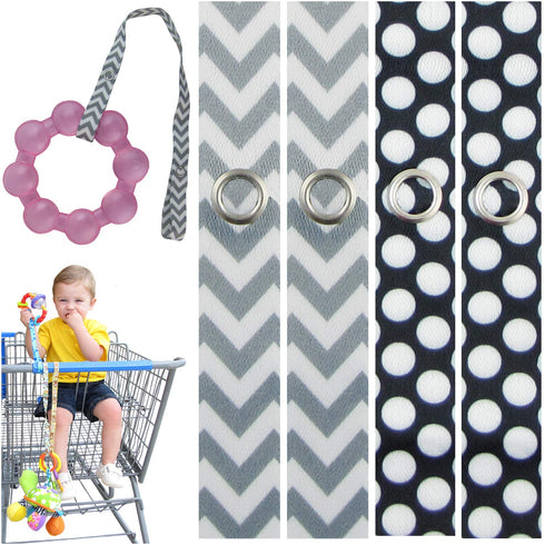 Toy Saver Strap Holder Leash Secure Accessories Gray Chevron/White Dots - 4pc...