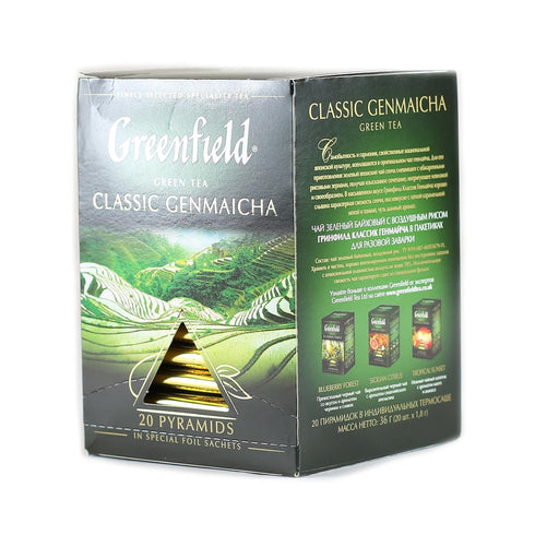 Greenfield Classic Genmaicha Pyramid Collection 20 Pyramids In Special Foil Sachets Green Tea Finely Selected Speciality Tea...