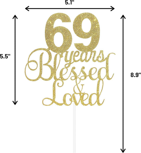 ALPHA K 69th Birthday/Anniversary Cake Topper – 69 Years Blessed & Loved Cake Topper with Gold Glitter...