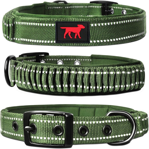 Heavy Duty Dog Collar With Handle | Ballistic Nylon Heavy Duty Collar | Padded Reflective Dog Collar With Adjustable Stainless Steel Hardware | Co...