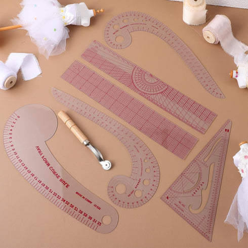 TEHAUX 9pcs Sewing French Curve Ruler Set, Pattern Sewing Rulers Plastic Sew French Curve Ruler Clear Metric Sewing Ruler Set with Tracing Wheels ...