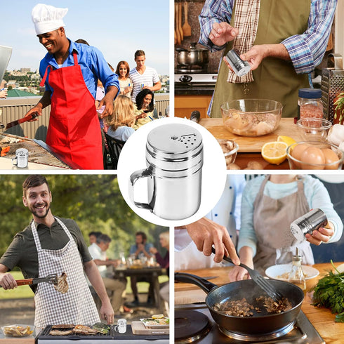 3Pcs Seasoning Bottle with Handle Stainless Steel Dredge Shaker Rub Spice with Holes Powdered Sugar Shaker with Lid Shaker Cooking Rotatable Cover...