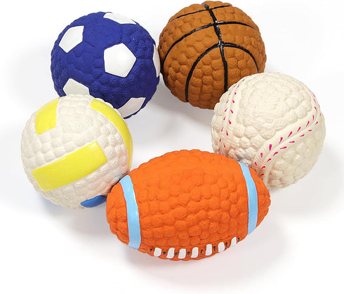 2.4" Squeaky Latex Dog Toy Ball Sports Balls Sets, Soft, Bouncy & Durable for Small Medium Dogs Puppy Interactive Chew Toys 5 Pcs/Set...
