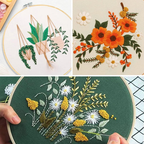 Santune 3 Sets Embroidery Kit for Beginners Needlepoint Cross Stitch Kits for Adults,Stitch Learning DIY Kit with Easy Instruction Video,Stamped F...