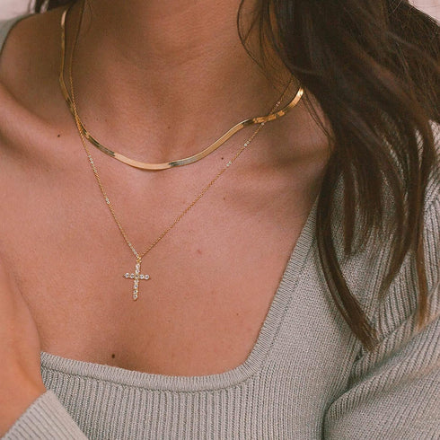 Tewiky Diamond Cross Necklace for women-Dainty 14k Gold Cubic Zirconia Pendant Necklaces Simple Gold Cross Pendant Necklace Cute Tiny Gold Jewelry...
