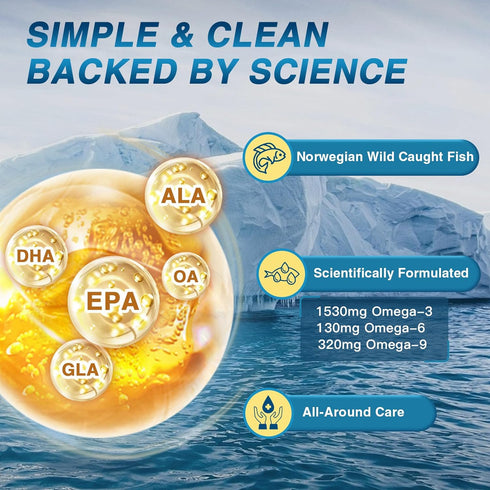 Triple Omega 3 6 9, Fish Oil 2400mg Softgels with Vitamin D3 & E - EPA & DHA & ALA - Supports Heart, Brain, Joint & Immune Health, Sustainably Sou...