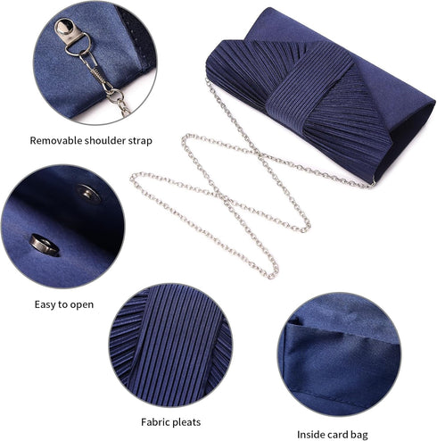 Labair Womens Evening Bag Pleated Satin Clutch Wedding Dressy Formal Handbag Crossbody Shoulder Bag...