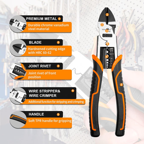 8 inch Wire Cutters, 4-in-1 High Leverage Wire Diagonal Cutting Pliers with Wire Stripper Crimper, Heavy Duty Side-Cutting Pliers, Multi-function ...