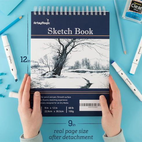 9 x 12 Sketch Book, Top Spiral Bound Sketch Pad, 100-Sheets (68lb/100gsm) Drawing Paper, Acid Free Art Sketchbook - Drawing Pad, Painting Writing ...