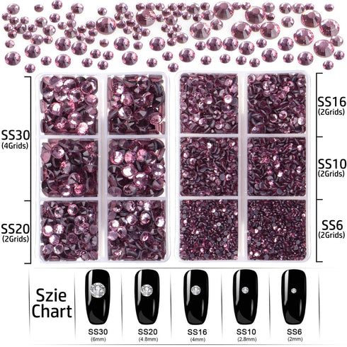LPBeads 6400 Pieces Hotfix Rhinestones Lt Amethyst Flat Back 5 Mixed Sizes Crystal Round Glass Gems with Tweezers and Picking Rhinestones Pen...