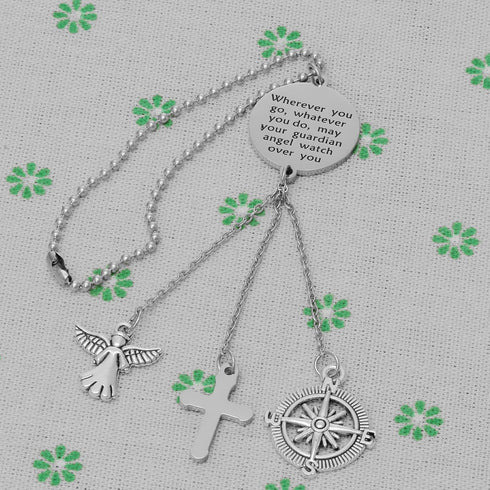 Guardian Angel Cross Car Charm for Rearview Mirror Window Hanging Ornaments Car Pendant for Home Vehicle Interior Accessories Car Rearview Mirror ...