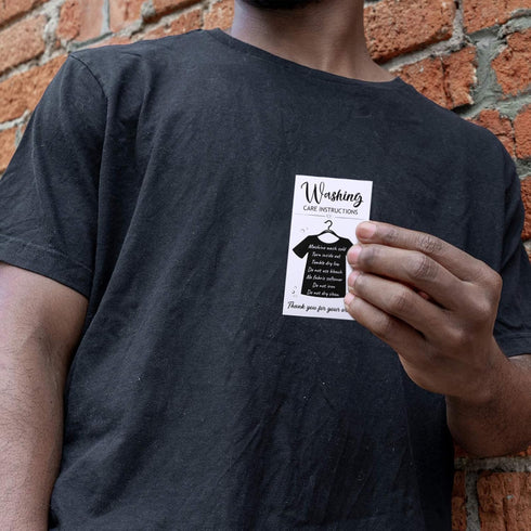 Zonon 100 Pieces Black T-Shirt Washing Instructions Cards Shirt Care Instructions Cards with Shirt Graphic Customer Direction Cards Clothing Packa...