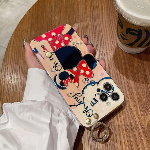 for iPhone 13 Pro Max Case Cute with Wrist Strap Kickstand Glitter Bling Cartoon IMD Soft TPU Shockproof Protective Cases Cover for Girls and Wome...