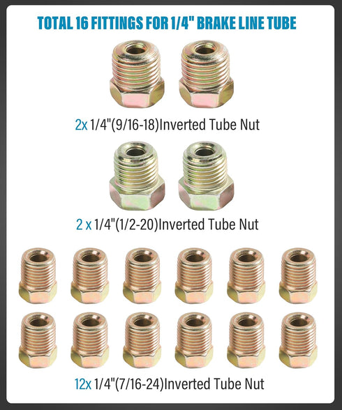 32PCS Brake Line Fittings,Brass Brake Line Fittings Kit,Metric Brake Line Invert Flare Fittings Brake Line Fittings Assortment,Brake Line Fitting ...