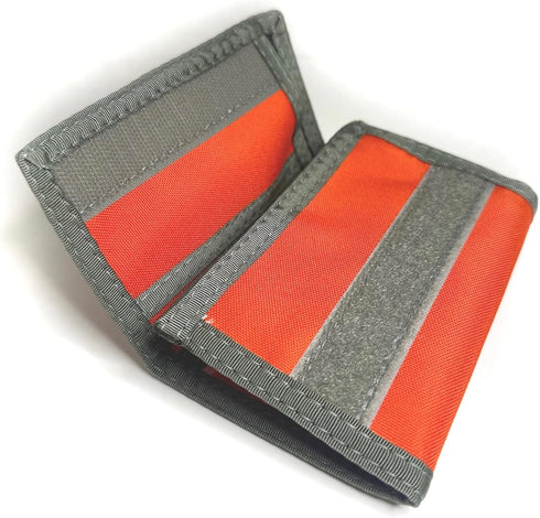 Trifold Wallet w/Inside ID. Hook n Loop Closure. Made in USA (Bright Orange w/Foliage Trim)...