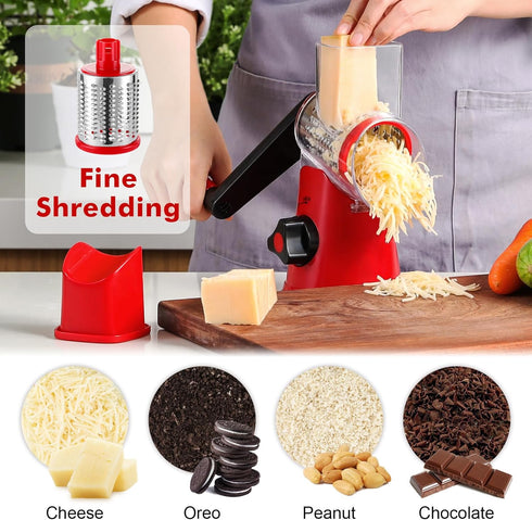 Cheese Grater Rotary, Rotary Grater for Kitchen, Kitchen Grater Vegetable Slicer with 3 Drum Blades, Fast Cutting Cheese Shredder for Vegetables a...