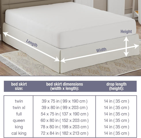 Lux Hotel Tailored Bed Skirt Classic 14" Drop Length Pleated Styling, Full, Ivory...