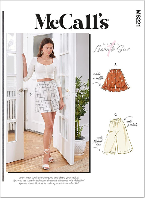 McCall's Misses' Elastic Waist Shorts Sewing Pattern Kit, Code M8221, Sizes L-XL-2XL, Multicolor...