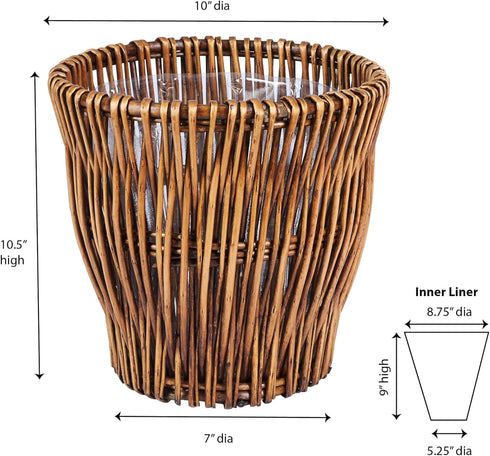 Household Essentials Small Reed Willow Waste Basket, Handwoven Basket with Removable Liner, Attractive Alternative to Plastic or Metal Cans, Brown...