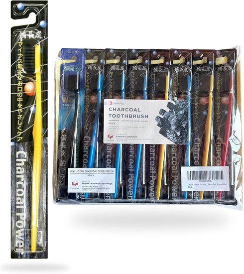 Earthink Japanese Binchotan Charcoal Fine Powder Infused Toothbrushes Variety Pack, Assorted Colors 8 Pack Made in Japan...