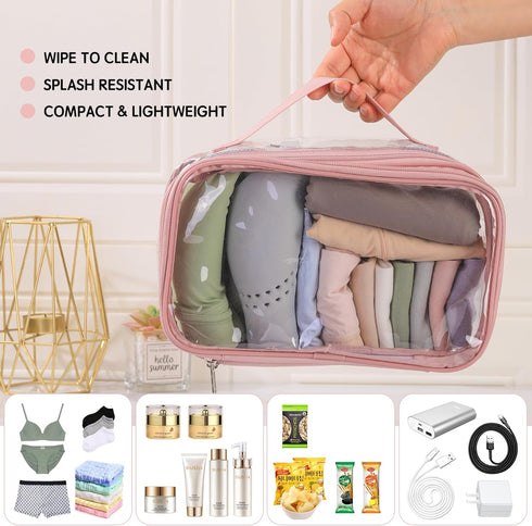 Large clear travel pouch,TSA approved toiletry reusable organizer with zipper proof purse makeup case carry On (Pink)...